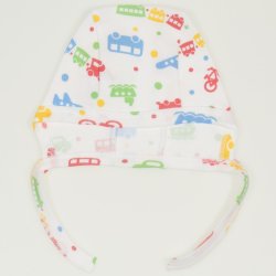 White baby bonnet  with transport toys print