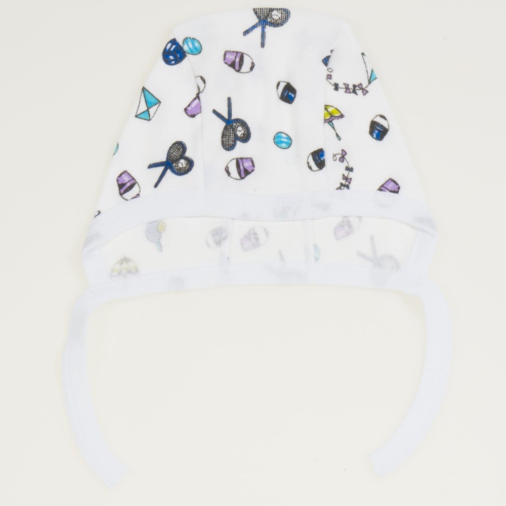 White baby bonnet with tennis rackets print | liloo