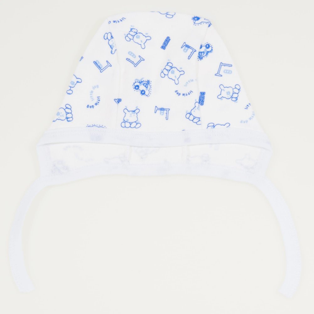 White baby bonnet with dog and car print | liloo