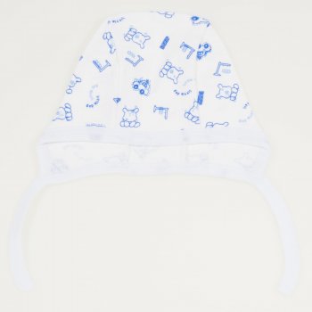 White baby bonnet with dog and car print