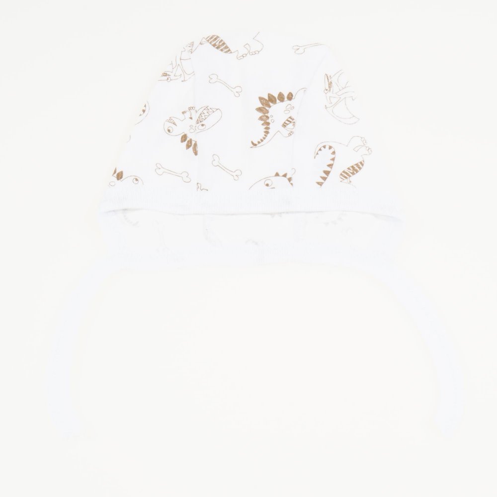 White baby bonnet with dinosaurs print | liloo