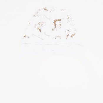 White baby bonnet with dinosaurs print | liloo