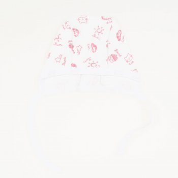 White baby bonnet with red cars and houses print  | liloo