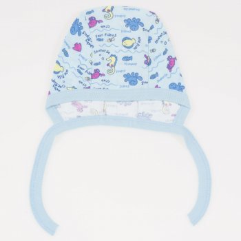 Azure baby bonnet with marine print