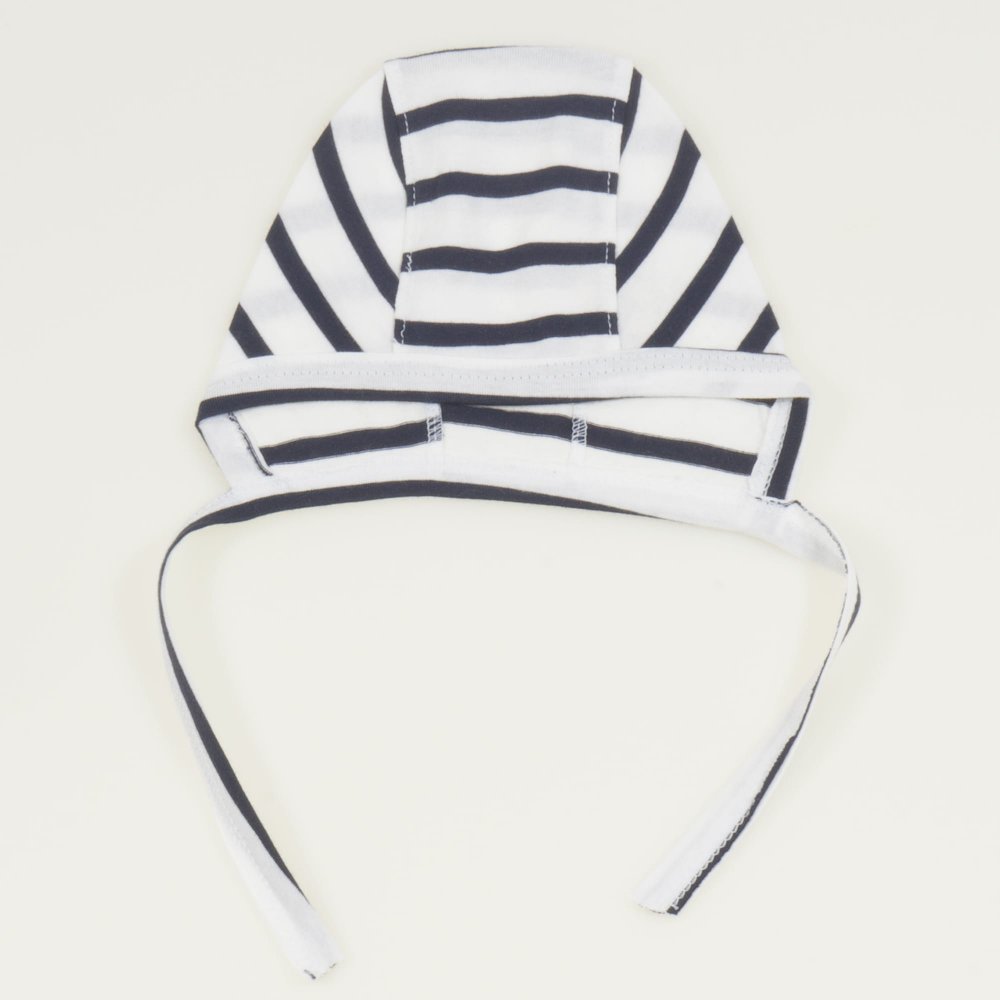 White organic cotton baby bonnet  with navy stripes print | liloo 