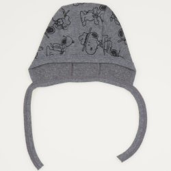 Dark grey baby bonnet with dog print