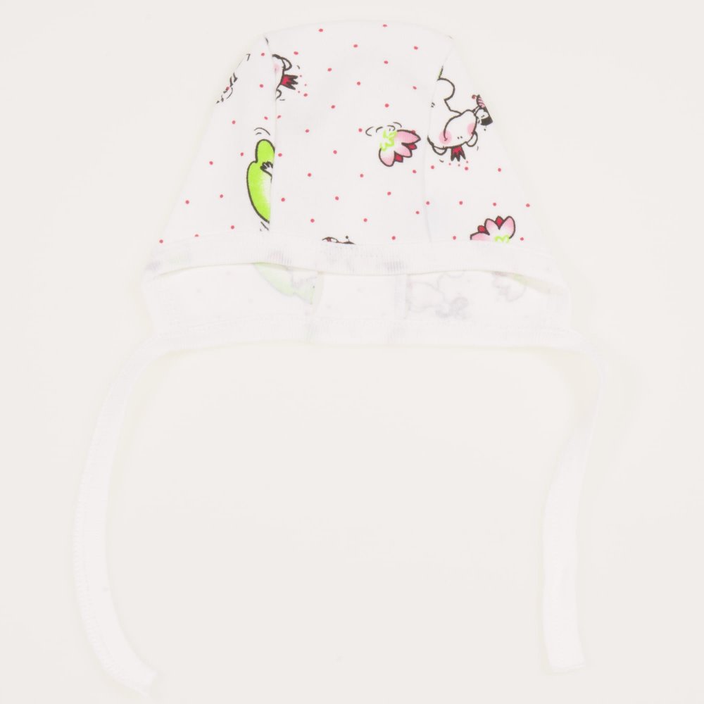 White baby bonnet with bee and frog print | liloo