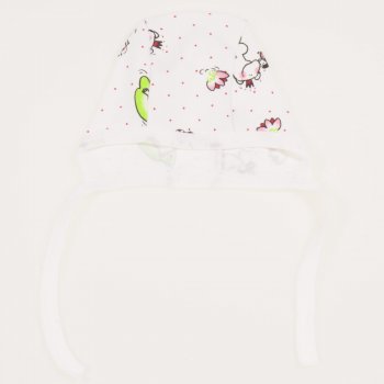 White baby bonnet with bee and frog print