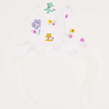 Caciulita tip boneta - alba imprimeu model pisicute si floricele | liloo