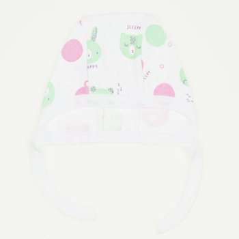 White baby bonnet with sleepy and happy print | liloo