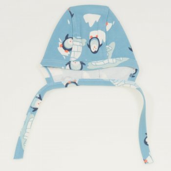 Aqua organic cotton baby bonnet  with penguins print