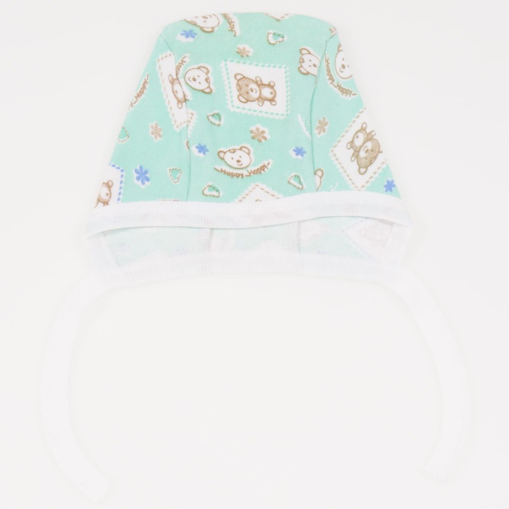 Light green baby bonnet with bear print | liloo