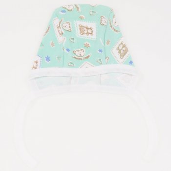 Light green baby bonnet with bear print | liloo