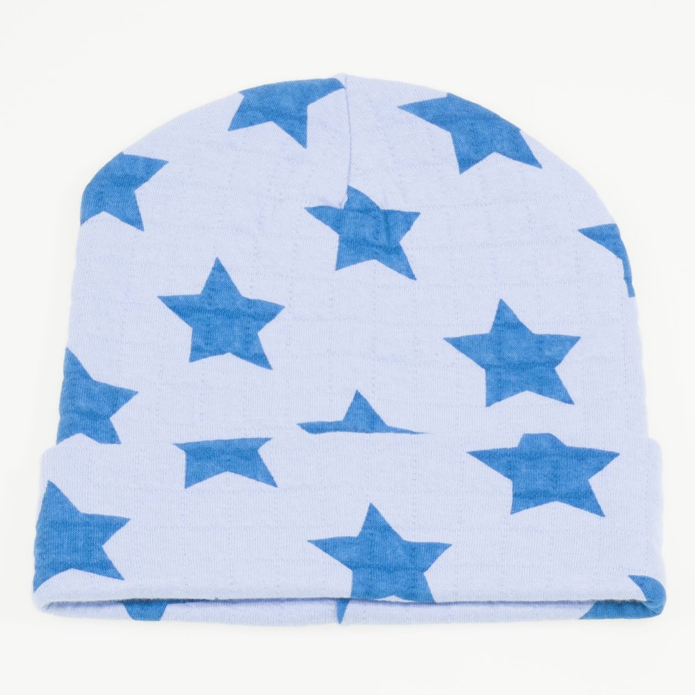 Thick blue organic cotton fez with stars pattern print| liloo