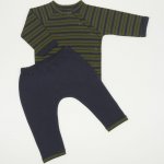 Dark blue baby suit 2 pieces with khaki stripes - premium multilayer material | liloo