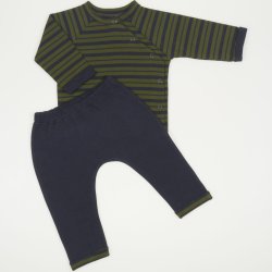 Dark blue baby suit 2 pieces with khaki stripes - premium multilayer material