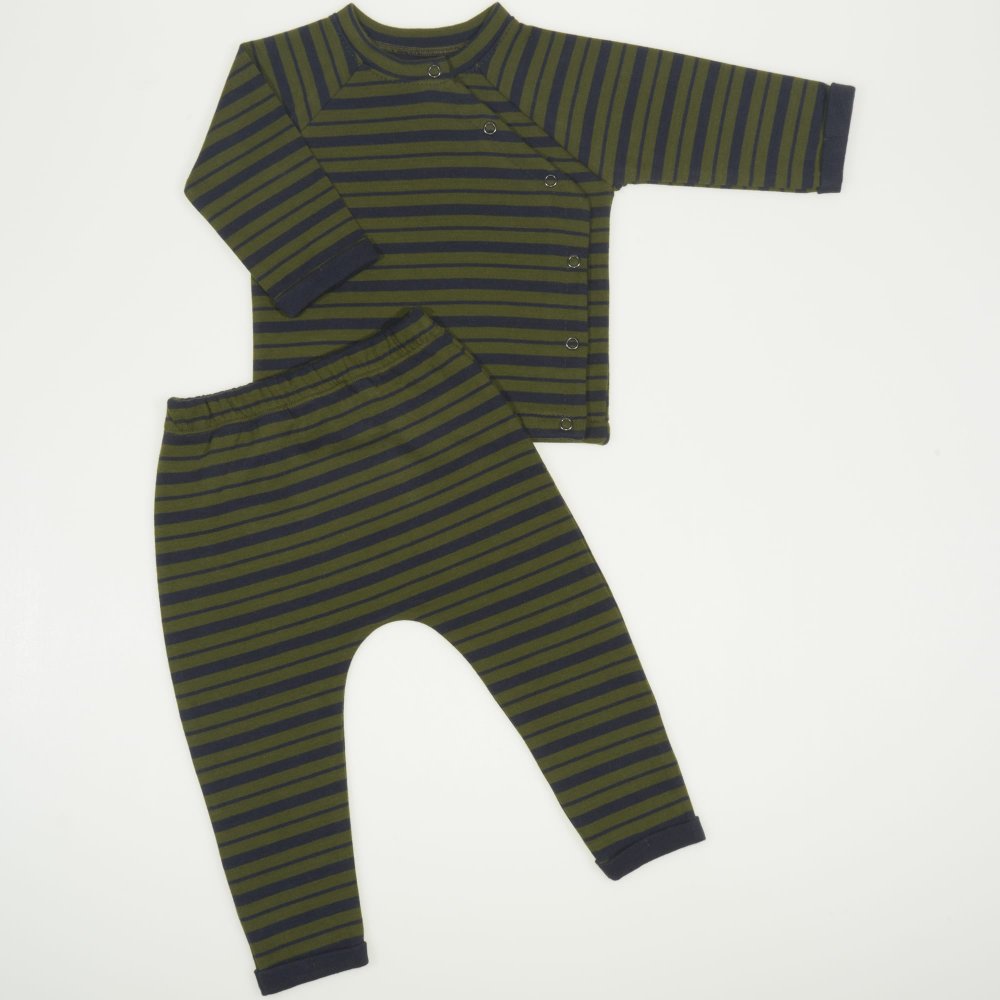 Dark blue baby suit with khaki stripes - premium multilayer material | liloo