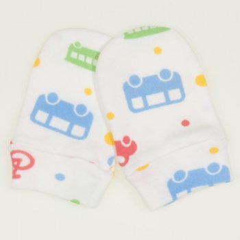 White newborn gloves with transport toys print| liloo