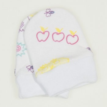 White newborn gloves with animals print with purple | liloo