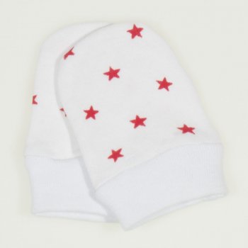 White newborn gloves with red stars print