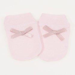 Pink newborn gloves with bow - premium multilayer material with model