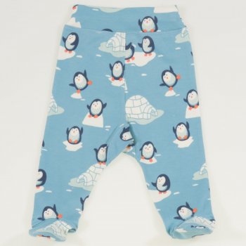 Pantaloni cu botosei banda bumbac organic - aqua imprimeu model pinguini