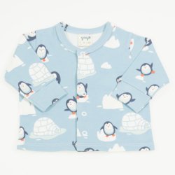 Bluza bebelusi bumbac organic cu maneca lunga si inchidere frontala imprimeu model pinguini