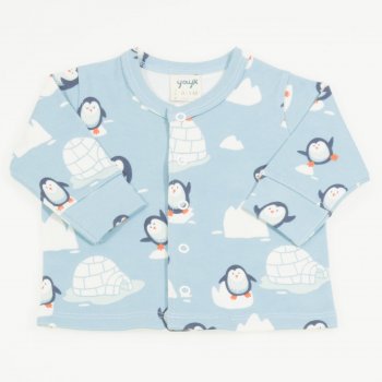 Bluza bebelusi bumbac organic cu maneca lunga si inchidere frontala imprimeu model pinguini| liloo