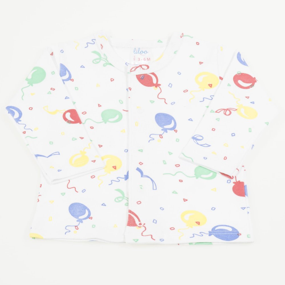 White long-sleeve center-snap tee with balloons print | liloo