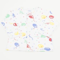 White long-sleeve center-snap tee with balloons print