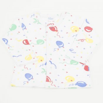 White long-sleeve center-snap tee with balloons print