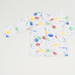 Bluza bebelusi cu maneca lunga si inchidere frontala alba imprimeu baloane