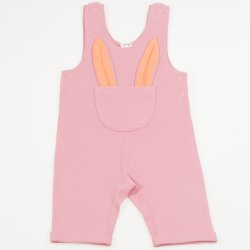 Bib overalls in apricot brandied organic cotton - model with ears