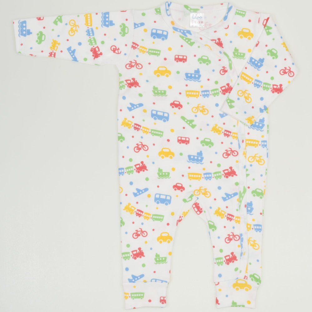 White long-sleeve sleep & play with transport toys print | liloo