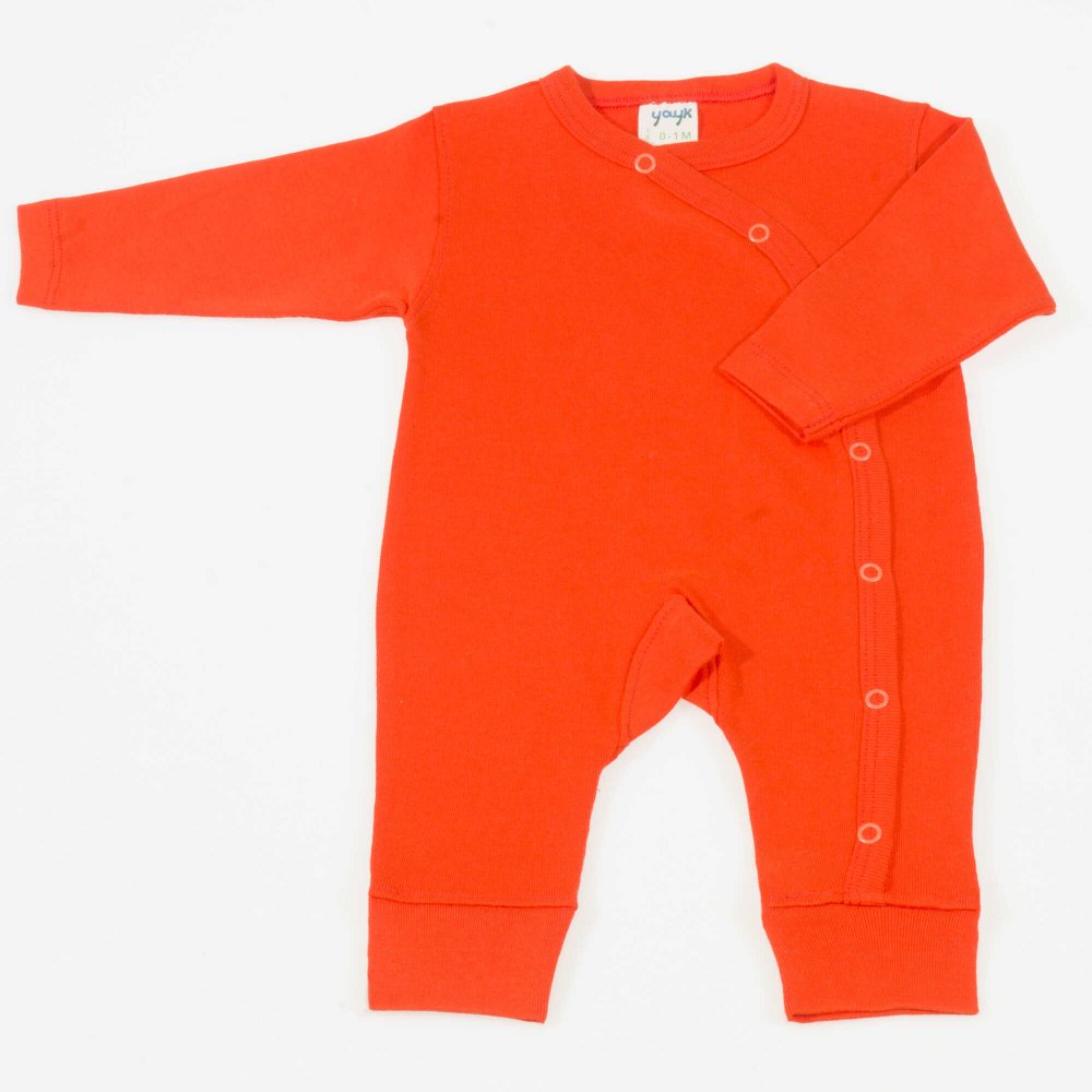 Salopeta maneca lunga si pantaloni cu manseta bumbac organic portocaliu | liloo