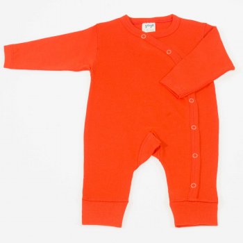 Salopeta maneca lunga si pantaloni cu manseta bumbac organic portocaliu