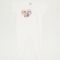 Blanc de blanc short-sleeve sleep & play with footies with "made with love" print