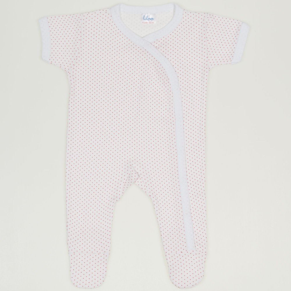 White short-sleeve sleep & play with footies with red dots allover print | liloo