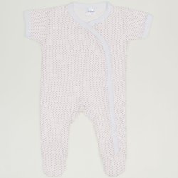 Salopeta maneca scurta si pantaloni cu botosei alba cu buline rosii