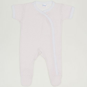 White short-sleeve sleep & play with footies with red dots allover print