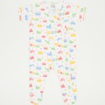 White short-sleeve sleep & play with footies with transport toys print | liloo