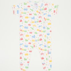 White short-sleeve sleep & play with footies with transport toys print