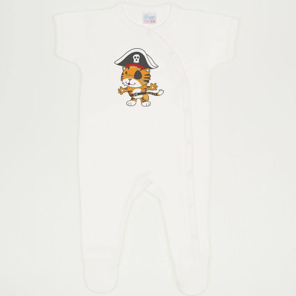 Blanc de blanc short-sleeve sleep & play with footies with pirate tiger print | liloo