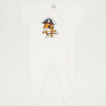 Blanc de blanc short-sleeve sleep & play with footies with pirate tiger print | liloo