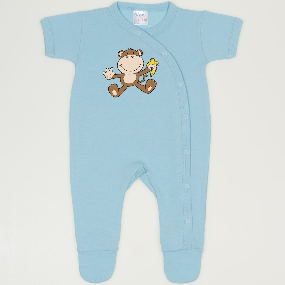 Bleu petit four short-sleeve sleep & play with footies with monkey print | liloo