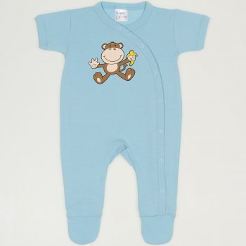 Bleu petit four short-sleeve sleep & play with footies with monkey print | liloo