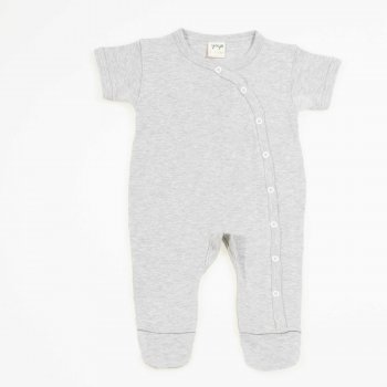 Gray organic cotton short sleeve jumpsuit and pants with booties | liloo
