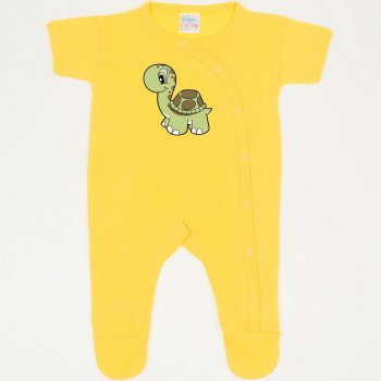 Dandelion yellow short-sleeve sleep & play with footies with turtle print | liloo