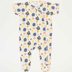 Short-sleeve sleep & play with footies with stars rockets print