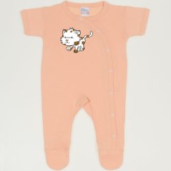 Peach fuzz short-sleeve sleep & play with footies with kitten for a walk print